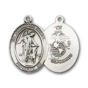  Sterling Silver Guardian Angel Marines Medal Jewelry
