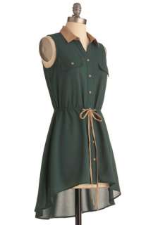 Forest Fete Tunic   Long, Green, Tan / Cream, Buttons, Casual, Solid 