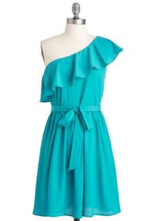 Teal Me Another Dress   Mid length, Blue, Solid, Ruffles, Party, A 