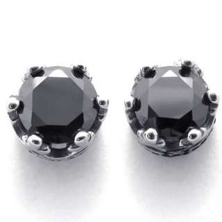   Black Silver Zircon Stainless Steel Stud Earrings US120256  