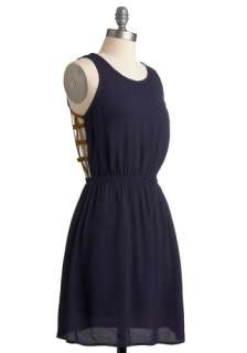 Birds Agree Dress   Blue, Solid, A line, Sleeveless, Cutout, Party 