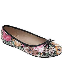 Wide width Sequin floral ballet flat with non slip sole  Lane Bryant