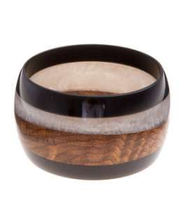 Black Pattern (Black) Resin and Wood Bangle  247622009  New Look