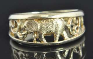   Vintage Aurafin 10K Yellow Gold Elephant Filigree Animal Band Ring 7