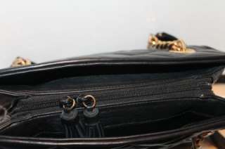 TALBOTS Black Quilted Leather Gold Chain Design Shoulder Bag Handbag 