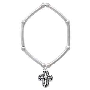  Cross with Rope Border and Heart Tube and Bead Charm 