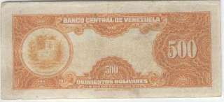 VENEZUELA NOTE 500 BOLIVARES 1956 XF   