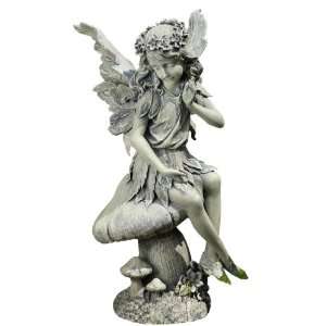  Napco Seated Angel on Mushroom Garden Statue, 16 1/2 Inch 