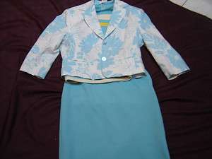 Turquoise color 3 Pc Ladies suit w/FLoral linen jacket 10  