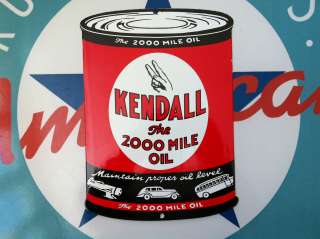 classic KENDALL   THE 2000 MILE OIL porcelain diecut metal sign  