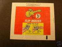 67 VINTAGE TOPPS MONKEES FLIP MOVIES 5 CENT WRAPPER  