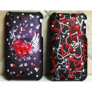  Iphone 3g Cases Set of 2 with Swarovski Detail Hearts 