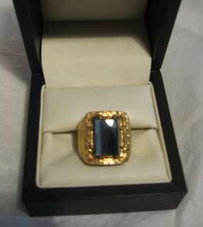 18kt HGE Mens Simulated Blue Tigers Eye Ring Size 7  