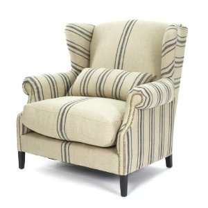   French Fog Linen Blue Stripe Wingback Arm Chair Furniture & Decor