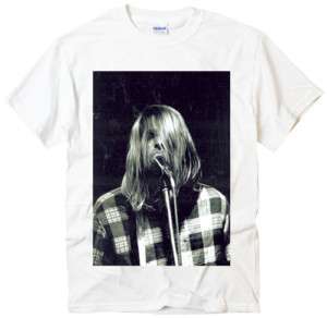 Kurt Cobain sing rock band Nirvana indie white t shirt  