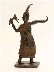 Vintage Shiva Hindu Asian Bronze Dancing Statue Figurine w Headress 