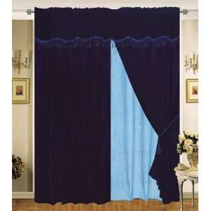  Velvet Navy Curtain Set w/ Valance/Sheer/Tassels