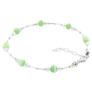  Sterling Silver Light Green Cats Eye & Clear Crystal 9 to 
