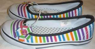 NEW Girls SHOES Slip Ons RAINBOW Stripes Canvas NWT 3  