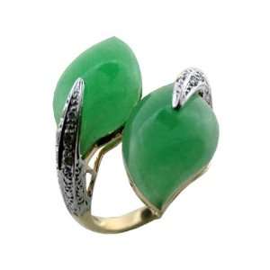  Green Jade Leaf Wrap Ring with Diamonds, 14k Gold Jewelry