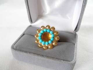 05 Ct. Citrine & Turquoise 14K Gold Flower Ring  