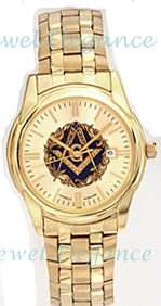 Blue Lodge Gold Plate Masonic Bulova Watch Fold Over Band Gold Dial 
