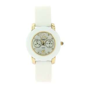   White CZ Bezel Watch with Gold Tones Eves Addiction Jewelry