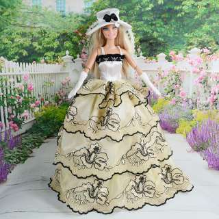 Fashion Handmade Barbie Wedding Dress Clothes For Barbie Doll Head 