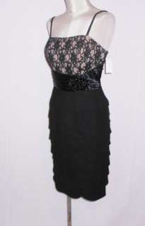 NWT Jessica Howard Black Tiered Lace Crepe Jeweled Cocktail Dress 
