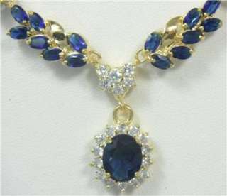 18k 14k, gf Sapphire Blue Stone Necklace sets 2, earrings Gold  
