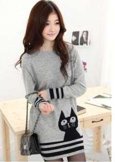 New Women Korean Style Cute Cat Casual Knit Top XS S K045  