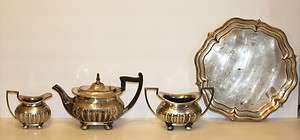 Antique 1800s SILVERPLATE TEA SET; WALKER & HALL, SHEFFIELD, ENGLAND 