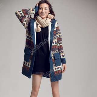 Women Korea Top Small Houses Pattern Hood Sweater Coat 3 Colors  