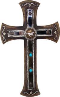 Real Wood and Resin Western Cross Running Horse Concho  