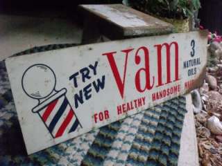   Vintage Original Barber Shop Sign VAM Hair Oil Handsome Hair  
