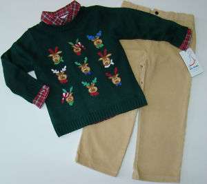 NWT Boys Green Reindeer Sweater Pant 3 Pc B.T. KIDS 3T  
