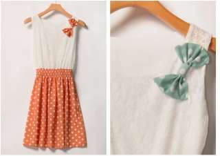   Korean Fashion Style polka dot Dress White/Green Lace top 89683  