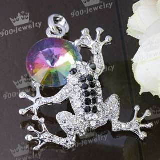 Frog Silver Plate Rainbow Crystal Coin Pendant Finding  