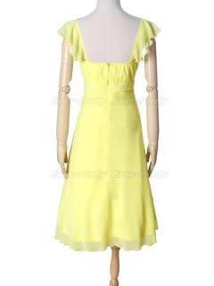   Yellow Ruffles Calf length Empire Line Bridesmaid Dress 03337YL  