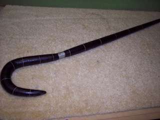 Vintage Stacked Leather Walking Cane   Rare w/Silver Band  