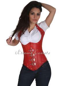 Victorian Red Steel Boned Leather Corset Gothic Back Tight Lacing 