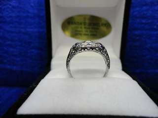 VINTAGE 18K WHITE GOLD FILIGREE DIAMOND (1/12 CT TW) PRINCESS RING 
