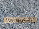 LIONEL M 10000 UNION PACIFIC CENTURY CLUB II DISPLAY CASE NAMEPLATE 
