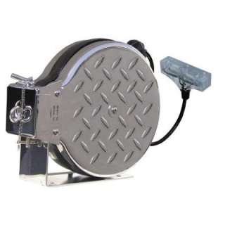 25 ft. Diamond Plated Chrome Retractable Reel with Lighted 3 Outlet 