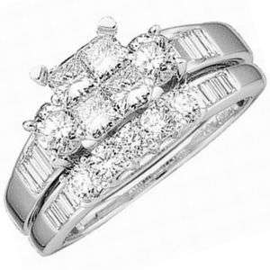 PRINCESS CUT DIAMOND WEDDING ENGAGEMENT RING SET 1.00CT  