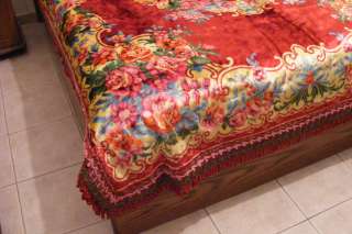 MOROCCAN Vivid Silk Velvet Fur Fringe Tablecloth Tapestry DOUBLE 