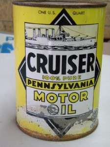 Old Full CRUISER Pennsylvania Motor Oil Graphic Picture Quart Can w 
