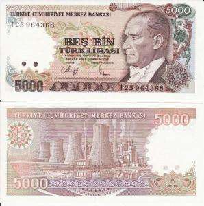 Turkey   5000 Lirasi 1970 (1990) UNC  