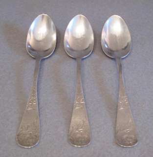   Seymour Sterling Rose Engraved Five OClock Spoons ~ 3 ~ Circa 1880