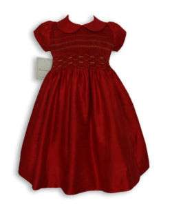 Red Christmas silk dupioni smocked dress 7 yrs 16703  